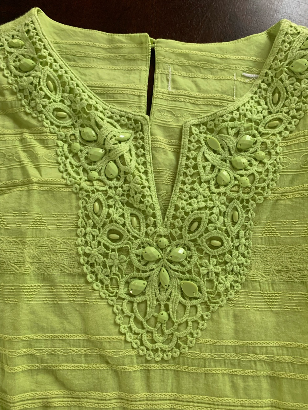 Lime Green V-Neck Beaded Tunic
